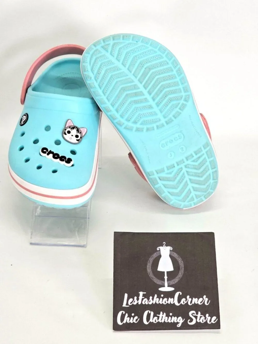 Crocs Junior Ice Blue/Pink Rubber Jibbitz Crocband Clog Size 2 1993